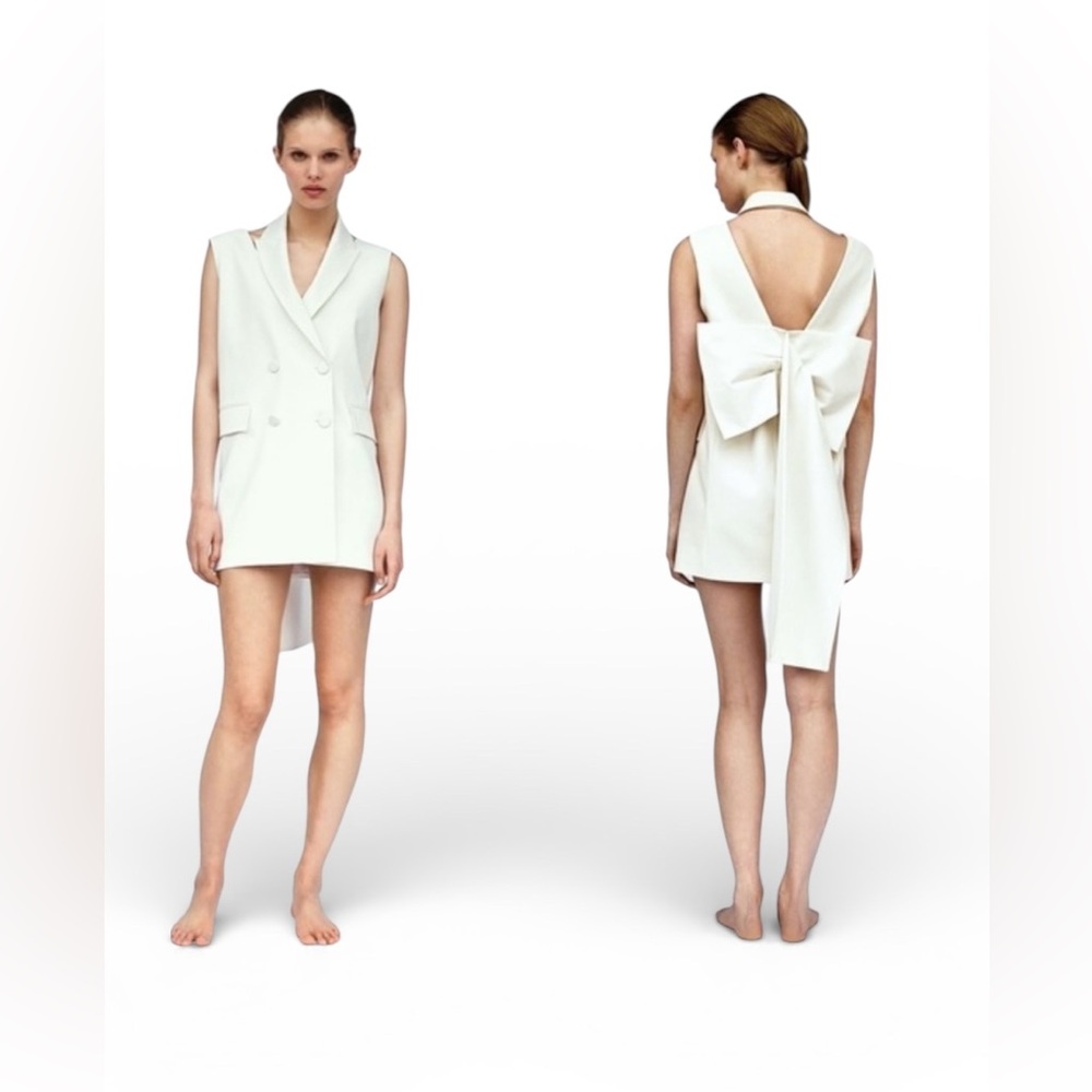 Zara White Tuxedo Dress with Bow Detail